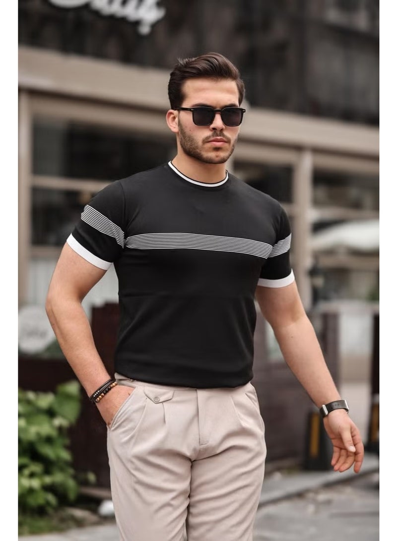 Miron Black Crew Neck Striped Knitwear T-Shirt - Image 2